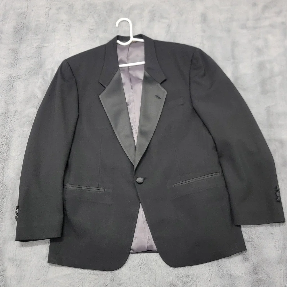 Vintage Christian Dior Tuxedo Jacket Mens 43R Black Satin Notch Lapel USA Formal